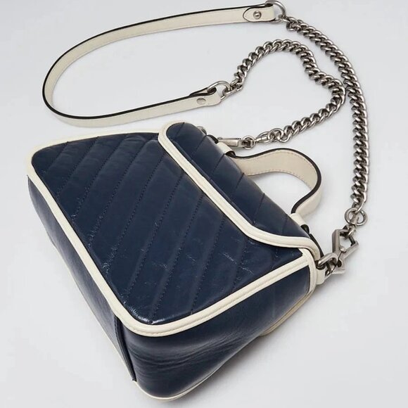 Gucci Blue/White Quilted Leather Marmont Mini Torchon Top Handle Crossbody Bag - Picture 3 of 12